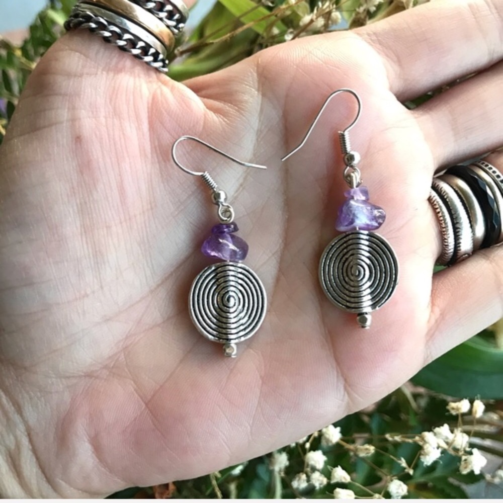 π΄SALE ! Boho spiral genuine amethyst earrings - Picture 8 of 10